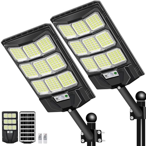 Willmind Solar Street Lights Outdoor: 1200W, Security Lights with Motion Sensor and Remote Control, 6500k Illumination, IP65 Waterproof, Wide Angle, for Outside Garage Yard Garden Parking Lot, 2 Packs