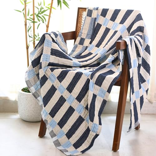 Folkulture Throw Blanket for Couch 50" x 60", 100% Recycled Cotton Couch Blanket and Throws for Chair, Soft Throw Blanket for Bed or Bed Throws for Sofa, Lightweight Throws for Summer (Winter Blue)