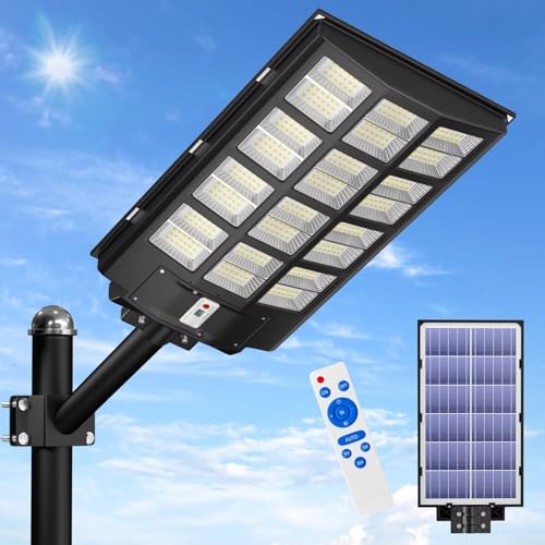 JAYNLT 6000W Solar Street Lights Outdoor,Powerful Solar Parking Lot Lights Commercial, Duks to Dawn Solar Flood Lights Outdoor with Motion Sensor for Yards, Driveways