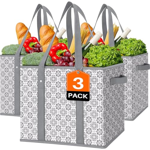 WiseLife Reusable Grocery Bags Storage Baskets Shopping Bags [3 Pack],Water Resistant Foldable Collapsible Large Storage Bins Tote Bags Cube Box for Clothes,Toys,Shoes and Picnic(Floral)