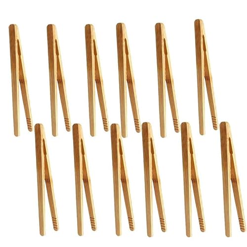 12Pcs Bamboo Tongs,18cm/7.09 inchBamboo Toast Tongs Set,Natural Wood Kitchen Tweezers, Reusable Wooden Kitchen Tongs Environmental for Toast Bread Pickles Fruits Tea,Friendly Cooking Utensils