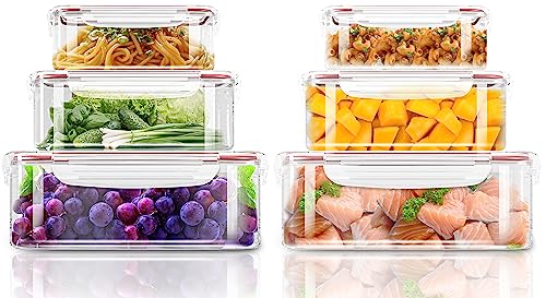 KICHLY 12 Pack Plastic Food Storage Container Set - Transparent BPA-Free Airtight Containers with Leak-Proof Lids for Meal Prep, Freezer, and Lunch Storage - Durable and Reusable (Red)