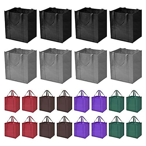 JERIA 24-Pack Reusable Grocery Bags，Large Washable Foldable Shopping Bags，Heavy Duty Tote Bags with Reinforced Handles, Multicolor, Each bag measures 13.4 x 10.2 15 inches (L W H)