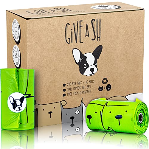 Certified Home Compostable Dog Poop Bags - 240 Pack (16 Rolls) - TUV OK HOME COMPOST Certified - Thick + Leakproof - 10% to Charity - Biodegradable Poop Bags for Dogs and Pet Waste - Doggie Supplies