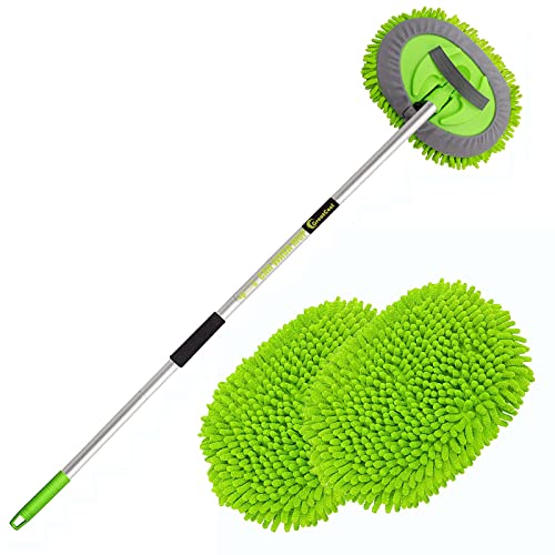 GreatCool 62" Car Wash Brush Mop Kit with Long Handle, 2 in 1 Chenille Microfiber Sponge Mitt Cleaning Detailing Duster for Washing Cars Truck SUV RV Caravans and Household(2 x Mop Head)