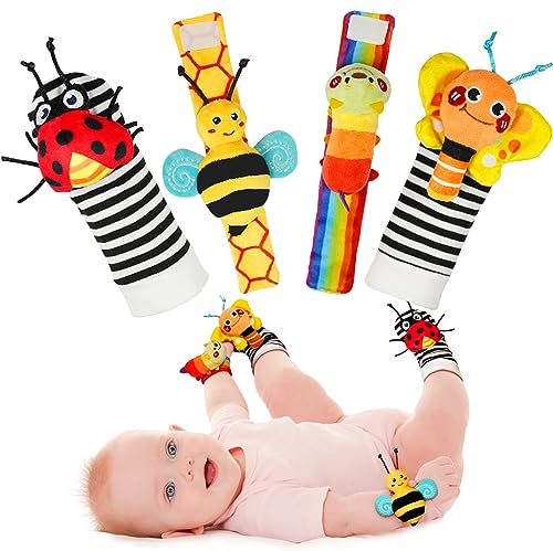 Infinno Baby Wrist Rattle Socks and Foot Finder Set, Perfect Baby Toys for 0-12 Months Newborn Boys and Girls As Infant Gifts, Garden Bug Series