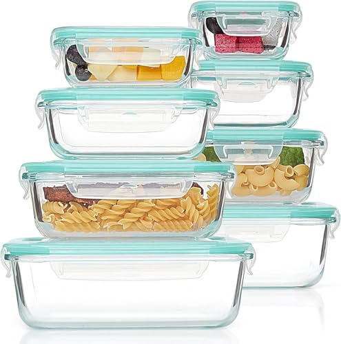 Vtopmart 8 Pack Glass Container Food Storage, Glass Meal Prep Containers with Lids, Airtight Lunch Boxes with Leak Proof Locking Lids, for Microwave, Oven, Freezer and Dishwasher