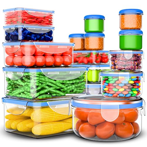 Large Food Storage Containers with Lids Airtight-Stackable Kitchen Set -BPA Free Leak proof containers- Freezer Microwave safe (32Pcs)