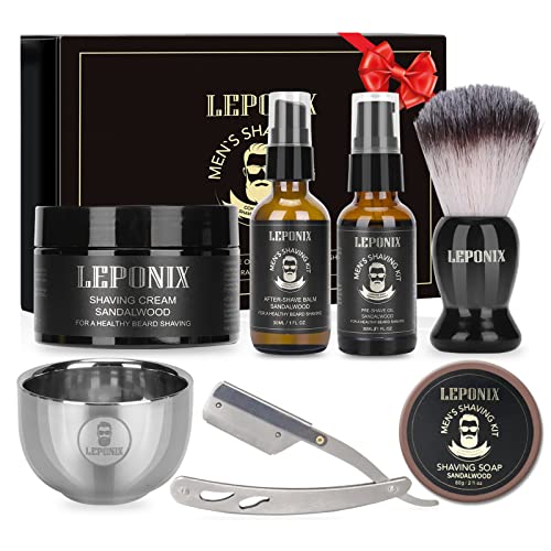 Shaving Kit for Men, Sandalwood Shaving Cream, Mens After Shave Balm, Pre-Shave Oil,Shaving Brush and Bowl,Beard Shaving Soap - Gift Set for Men Stocking Stuffers(Sandalwood)
