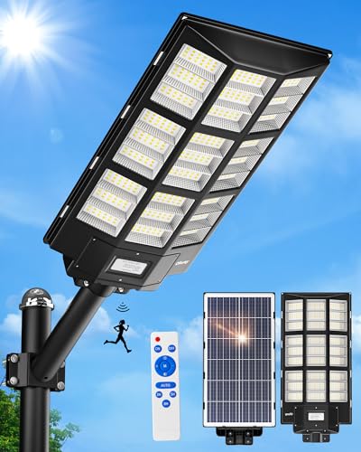 Ofuray Of-7200W Solar Street Light Outdoor, 720000LM Commercial Solar Parking Lot Lights Dusk to Dawn,IP67 Waterproof Solar Security Light with Motion Sensor & Remote Control for Yard, Garage, Street