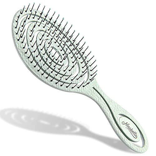 Ninabella Detangle Hair Brush for Women & Men - Does not Pull - Straightening Brushes for Straight & Curly Hair - Unique Spiral Detangling Hairbrush - Green