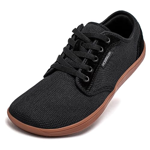 HOBIBEAR Barefoot Minimalist Shoes Wide Width Sneakers for Womens Mens Low Drop Lightweight Road Running Walking Tennis Casual Mesh Comfy Loafer Nurse Workout Work Drving Travel Black/Brown