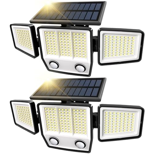 Solar Motion Sensor Outdoor Lights Waterproof - 3000LM 3 Modes Solar Security Lights Outdoor 270° Illumination IP65 LED Solar Flood Wall Light for Garden Yard Patio Pathway (2 Pack)