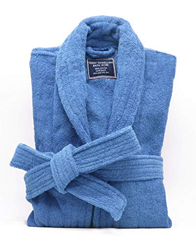 All-Cotton Bathrobe Thick Plush Cloth Housecoat Terry Toweling, Sweat Steaming Clothes Comfortable & Warm (Light Blue)