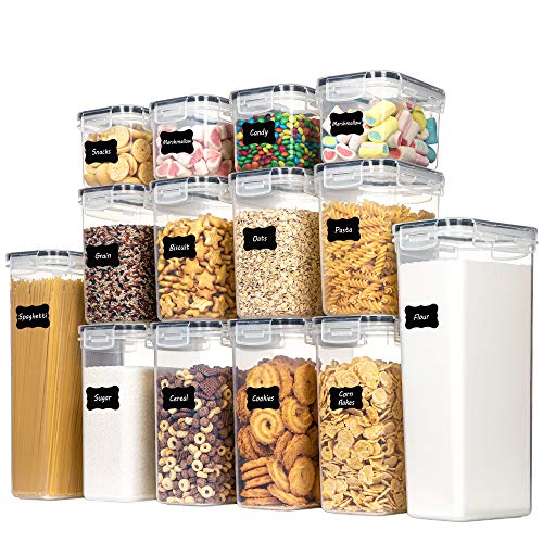 Vtopmart 14pcs Food Storage Containers Set, Kitchen & Pantry Organizers and Storage, Plastic Airtight Pantry Storage Container with Lids for Cereal, Flour and Sugar, Includes 24 Labels