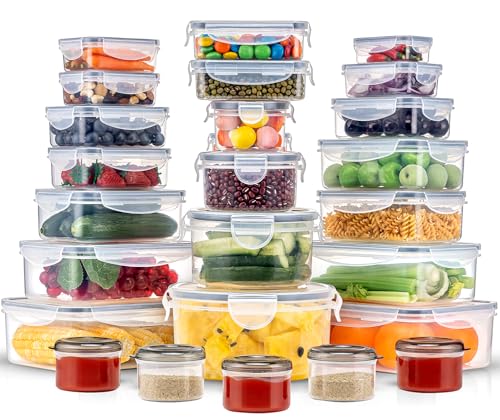 Pure Future 50-Piece Large Airtight Food Storage Containers with Lids, BPA-Free Stackable & Microwave Safe Kitchen Set for Meal Prep, Freezer Use - 25 Containers & Lids, Leakproof Design
