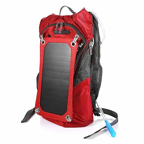 Solar Backpack, Multi Function Backpack with 6.5W Solar Panel and 2L Water Bag for Outdoor Camping Cycling Hiking Travelling (Red)