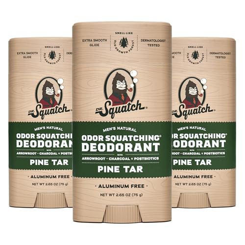 Dr. Squatch Natural Deodorant for Men 3 Pack Pine Tar – Odor-Squatching Men's Deodorant Aluminum Free (2.65 oz, 3 Pack)