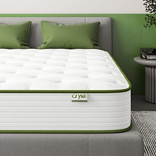 10 Inch Double Full Mattress, Crystli Medium Firm Hybrid Bed in a Box Tencel Cooling Cover, Memory Foam, Pocket Spring, Pressure Backpain Relief, Motion Isolation, CertiPUR-US Certified, No Fiberglass