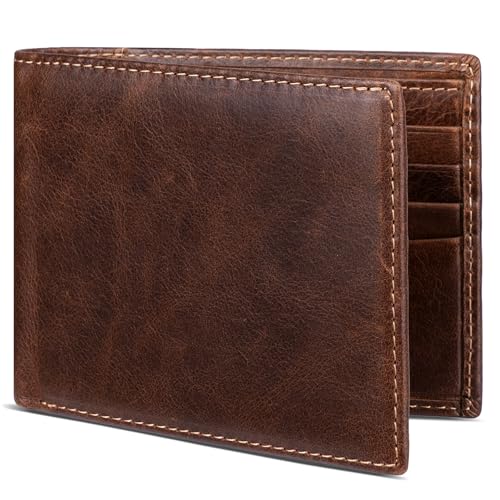 Genuine Leather Wallet for Men Bifold RFID Blocking Wallets with 12 Card Slots, 2ID Window & 2 Cash Pocket - Includes Gift Box, Coffee Brown, Classic