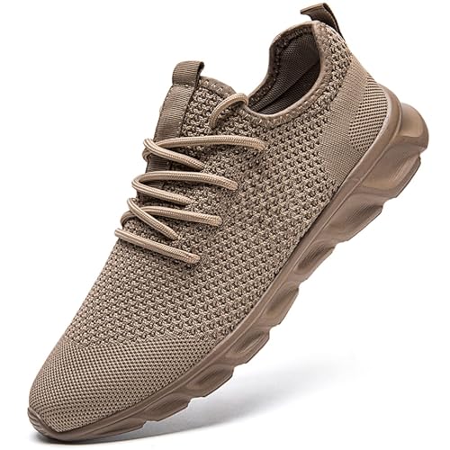 DaoLxi Mens Running Shoes Sneakers Walking Athletic Slip on Tennis Gym Fashion Casual Workout Sports Ligthweight Shoes for Jogging Brown Size 11
