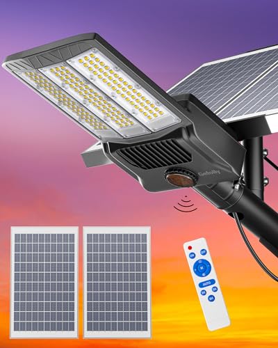 Gefolly SL-9800W Solar Street Lights Outdoor, 650000LM Commercial Parking Lot Light Dusk to Dawn 6500K Solar Security Flood Lights Solar Lamp with Remote for Yard, Road