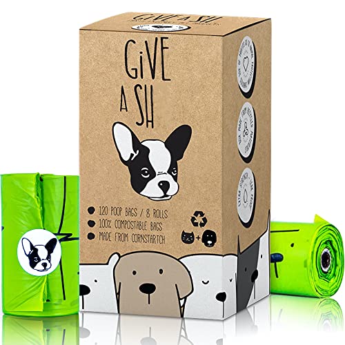 Certified Home Compostable Dog Poop Bags - 120 Pack (8 Rolls) - TUV OK HOME COMPOST Certified - Thick + Leakproof - 10% to Charity - Biodegradable Poop Bags for Dogs and Pet Waste - Doggie Supplies