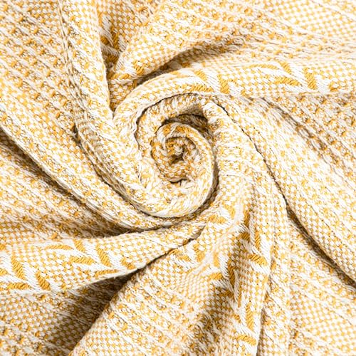Chardin home Yellow Braided Waffle Weave Throw, 50x60 Inch Recycled Cotton- Large, Wearable, Breathable, Skin-Friendly Everyday use Blanket for Couch, Bed, Sofa - Soft Lightweight Picnic Rug