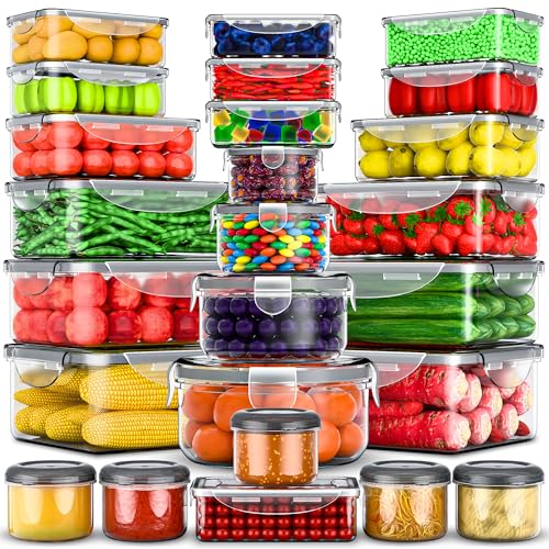 RockBerry 50 Pcs Large Food Storage Containers with Lids Airtight-85 OZ to small Containers-Total 526OZ Stackable Kitchen Set -BPA Free Leak proof containers- Freezer Microwave safe
