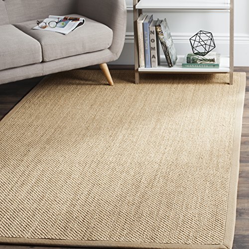 SAFAVIEH Natural Fiber Collection Area Rug - 6' x 9', Maize & Linen, Border Sisal Design, Easy Care, Ideal for High Traffic Areas in Living Room, Bedroom (NF141B)