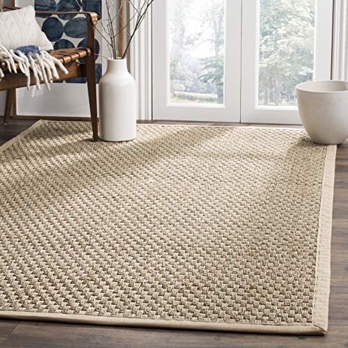 SAFAVIEH Natural Fiber Collection Area Rug - 6' x 9', Natural & Beige, Border Basketweave Seagrass Design, Easy Care, Ideal for High Traffic Areas in Living Room, Bedroom (NF114A)